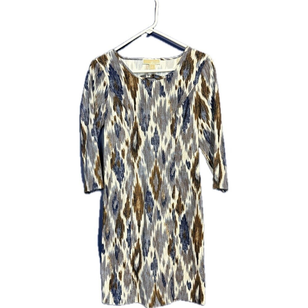 Michael Michael Kors Womens 3/4 Sleeve Sheath Dress Earth Tones Poly Blend Sz 2